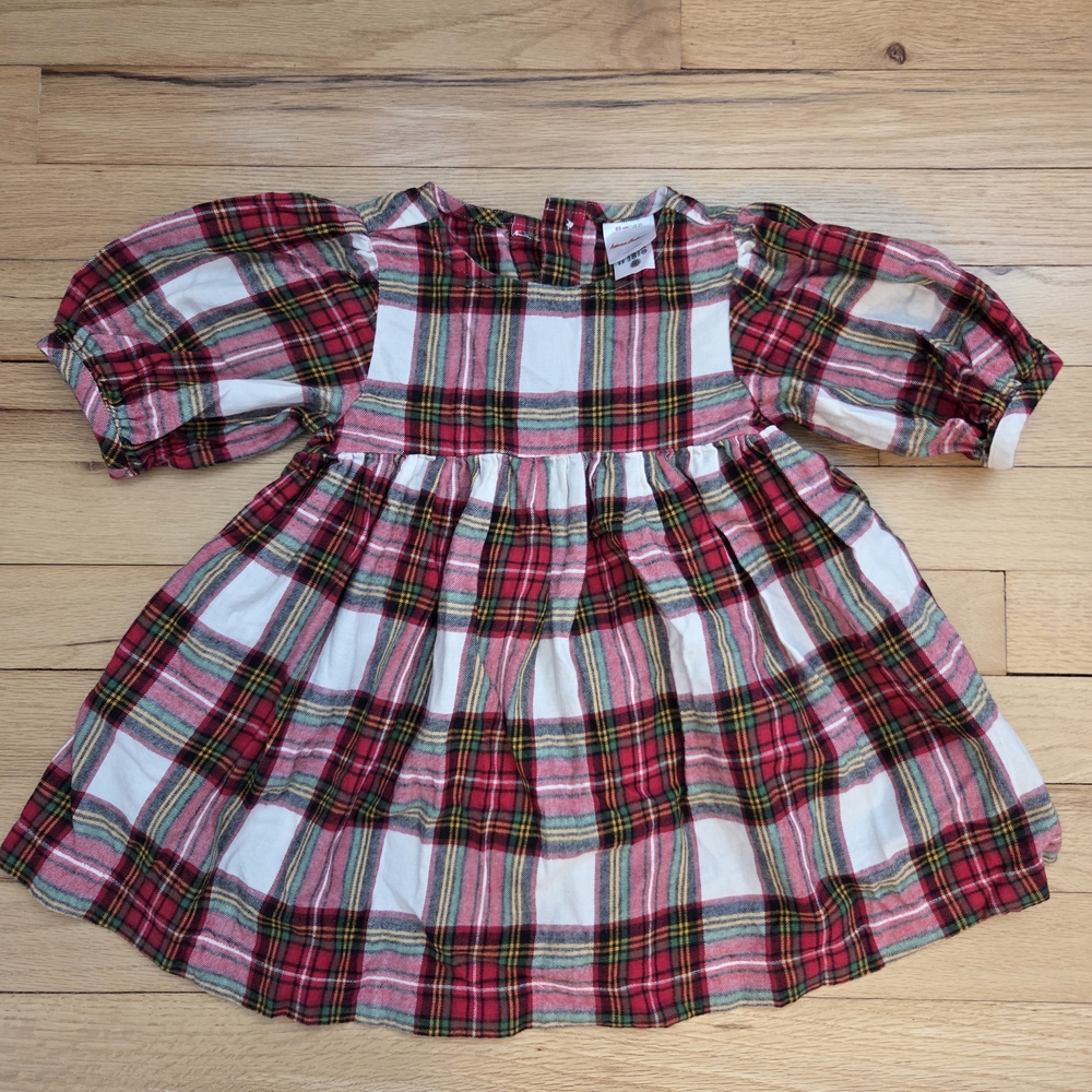 Hannah Andersson Flannel Plaid Puff Sleeve Dress, 2T Girls